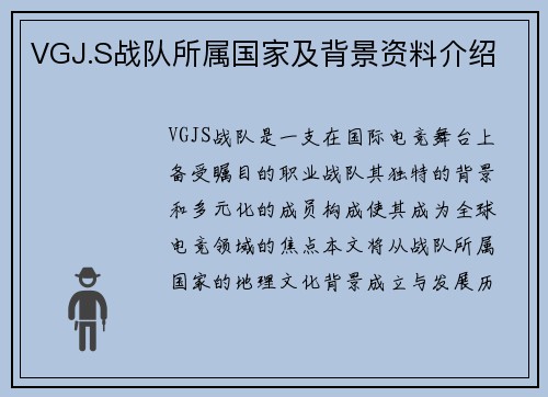 VGJ.S战队所属国家及背景资料介绍