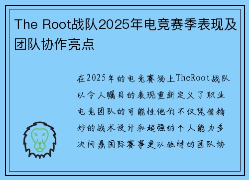 The Root战队2025年电竞赛季表现及团队协作亮点