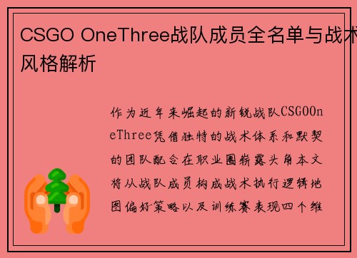 CSGO OneThree战队成员全名单与战术风格解析